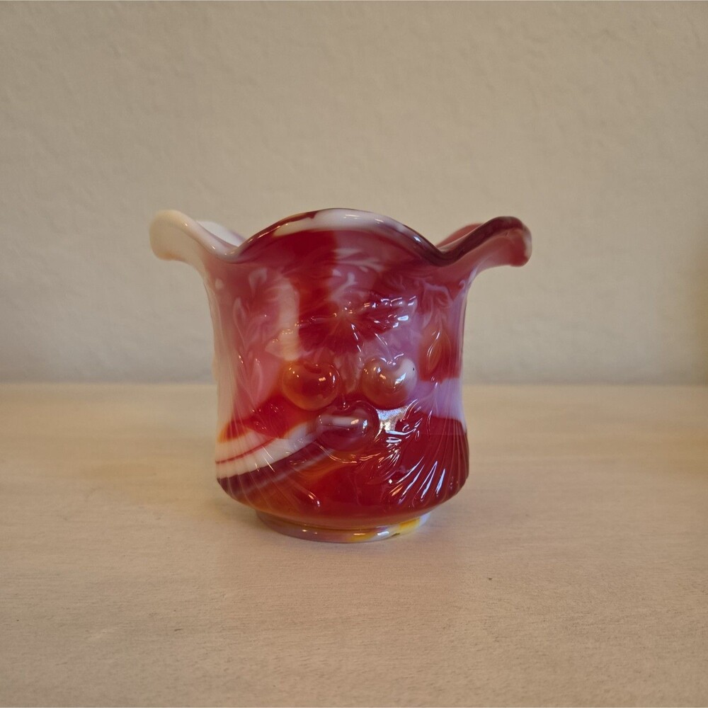 Vintage Fenton L.G. Wright Ruby Red Slag Glass Cherry Pattern Sugar Dish Cadium